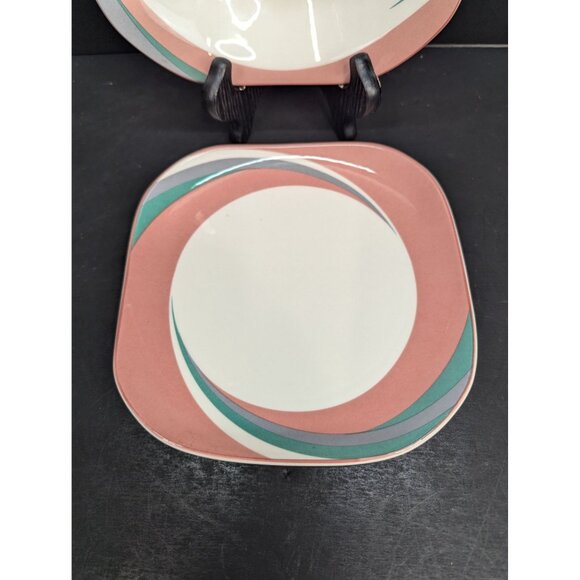 Sango Quadrille 5206 Pinwheel Pink Porcelain1 Rimmed Soup Bowl and 1 Salad Plate - Picture 3 of 7